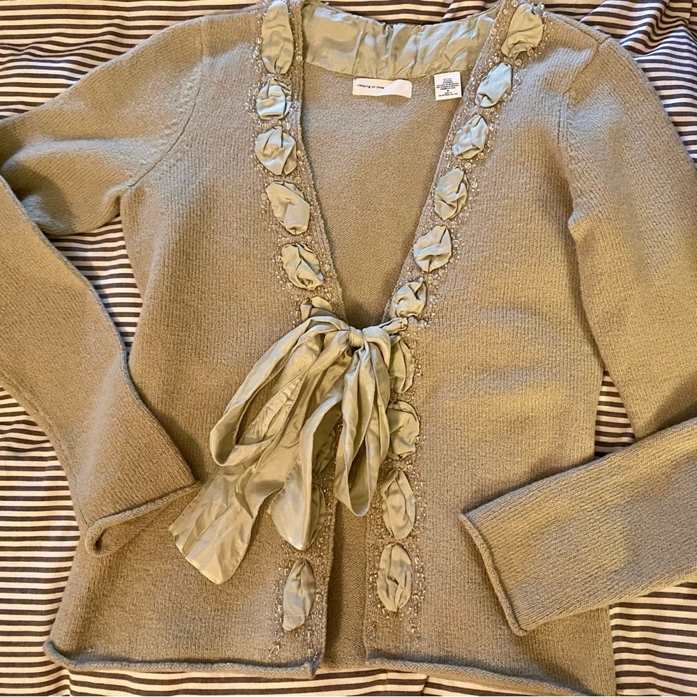 Sage green vintage style tie front wool cardigan